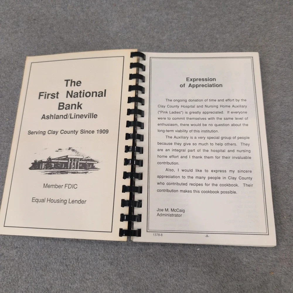 Clay County Hospital Auxiliary Cookbook Alabama Community Recipes Spiral Bound - Picture 2 of 4